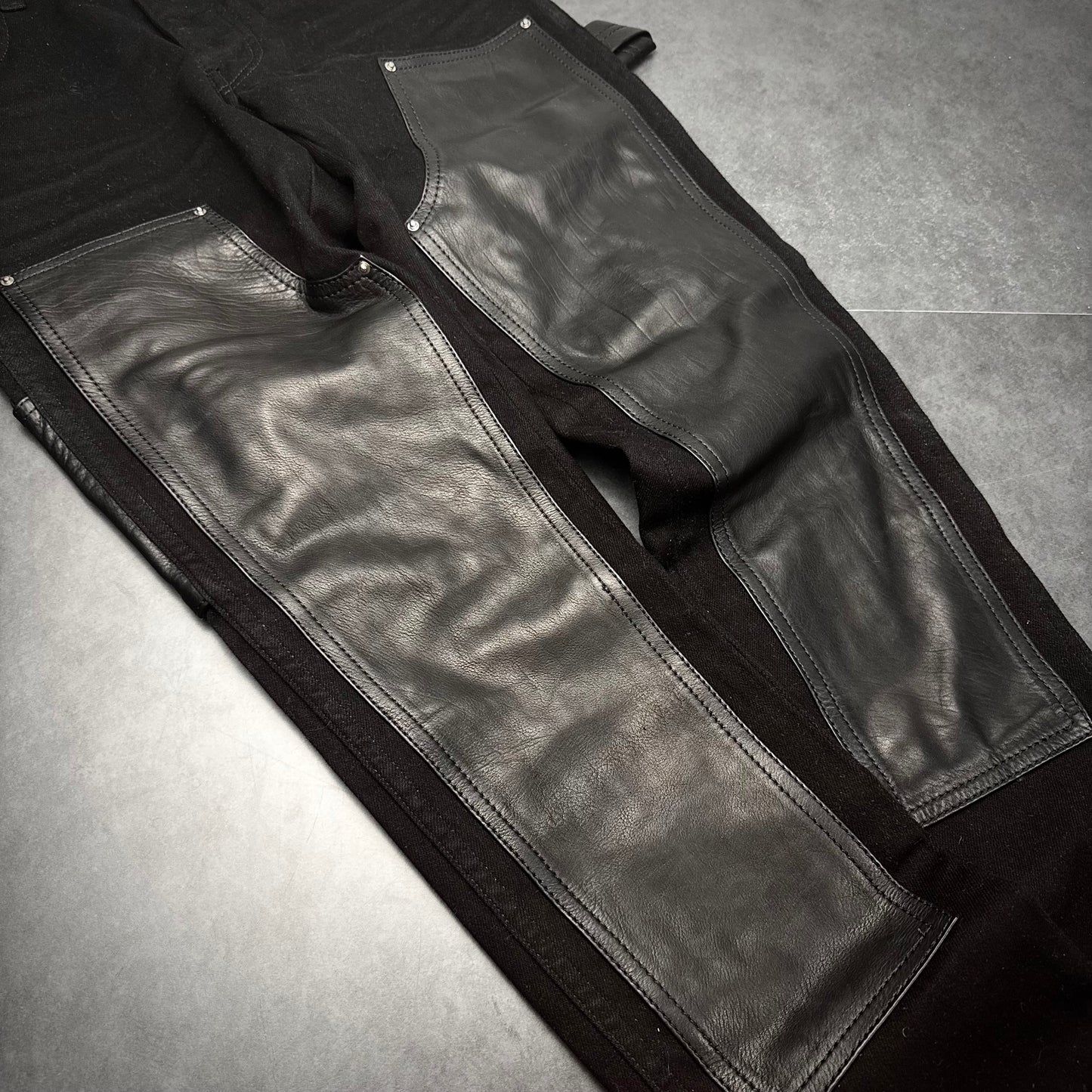 Amiri Leather Double Knee Denim