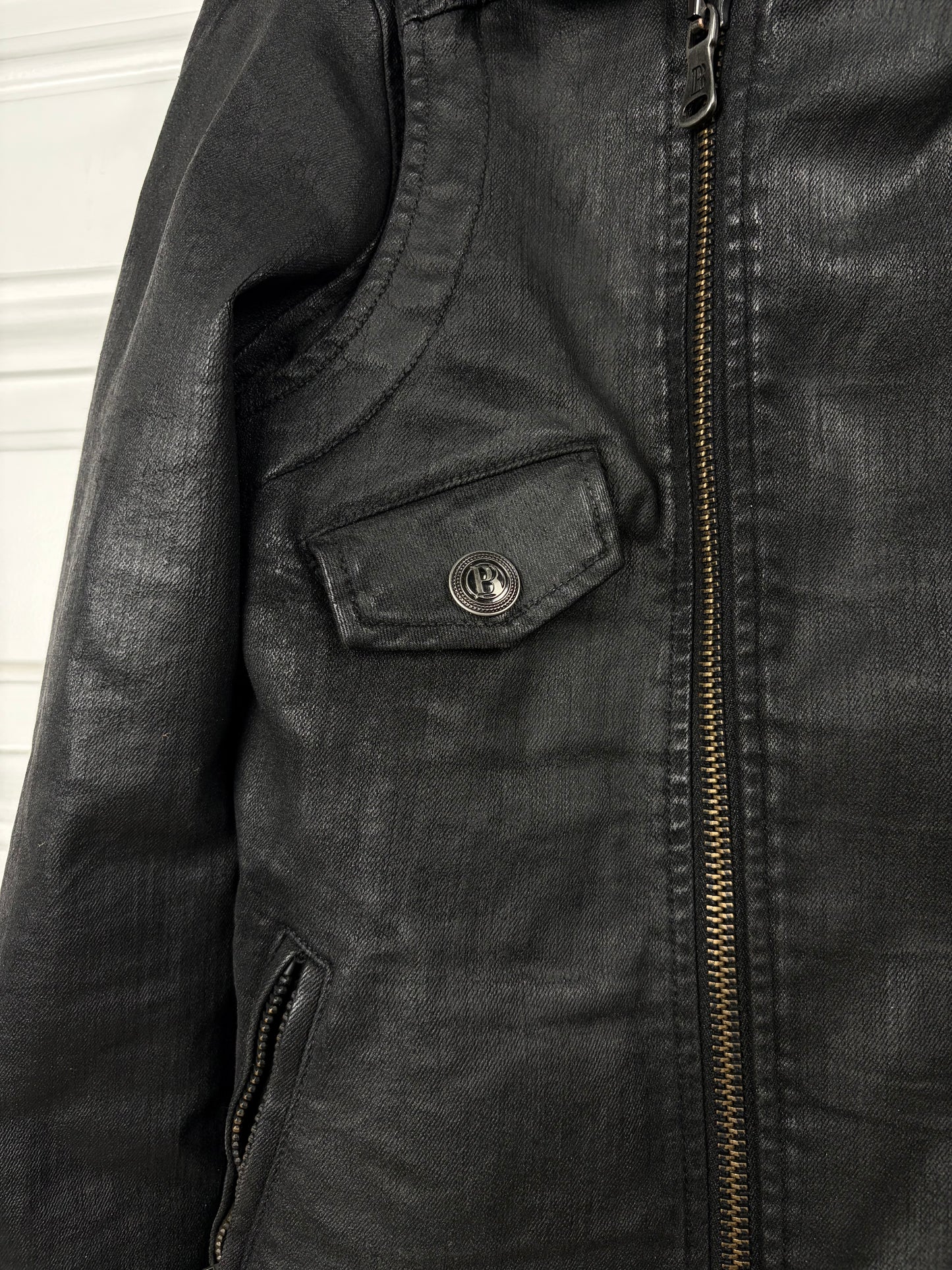 Balmain Waxed Denim Biker Jacket