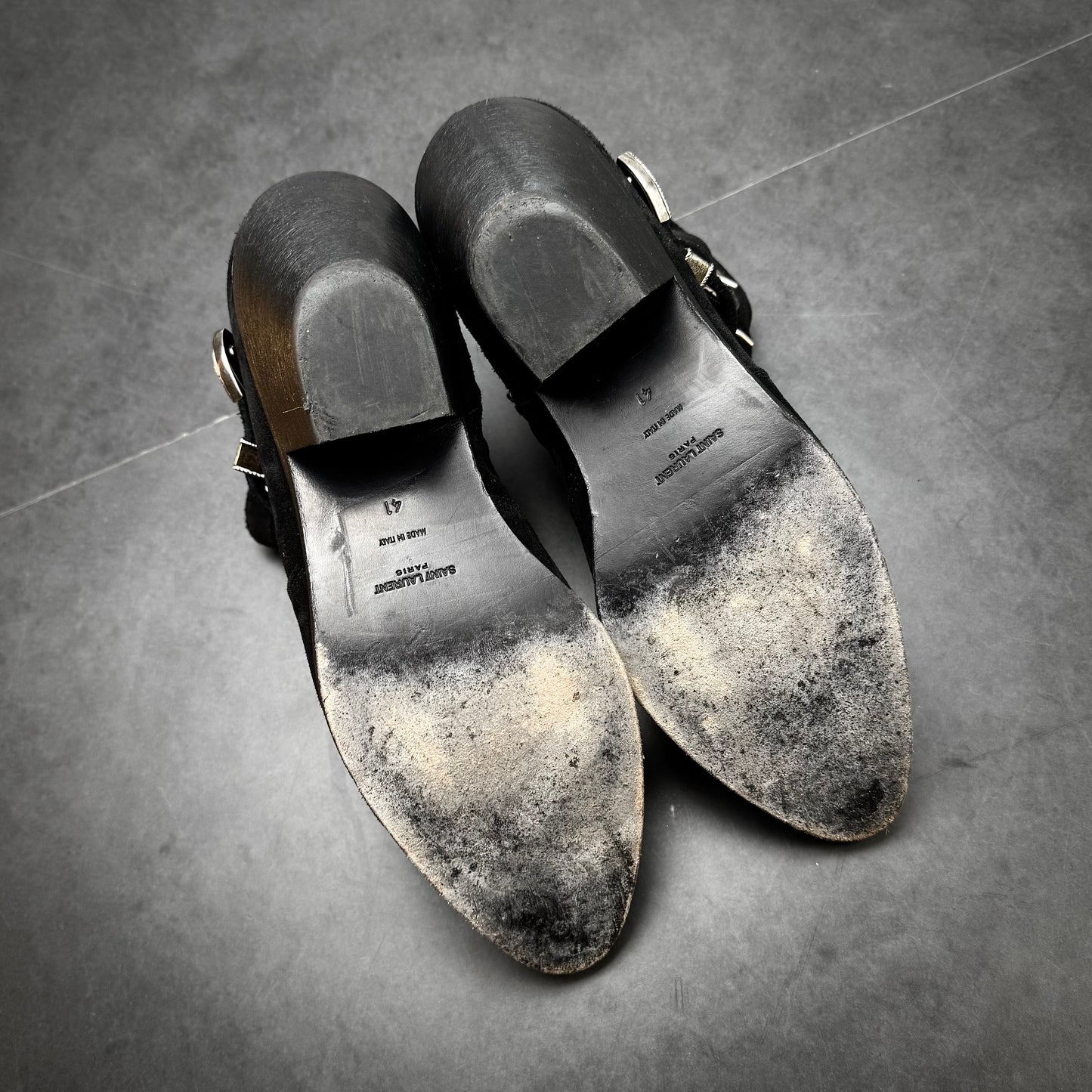 Saint Laurent Suede Buckle Boots