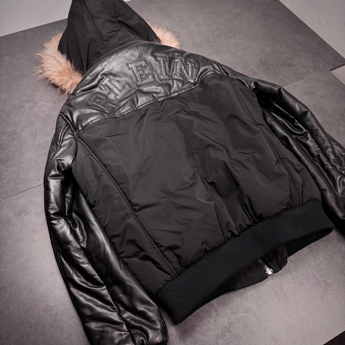 Philipp plein leather sleeve jacket