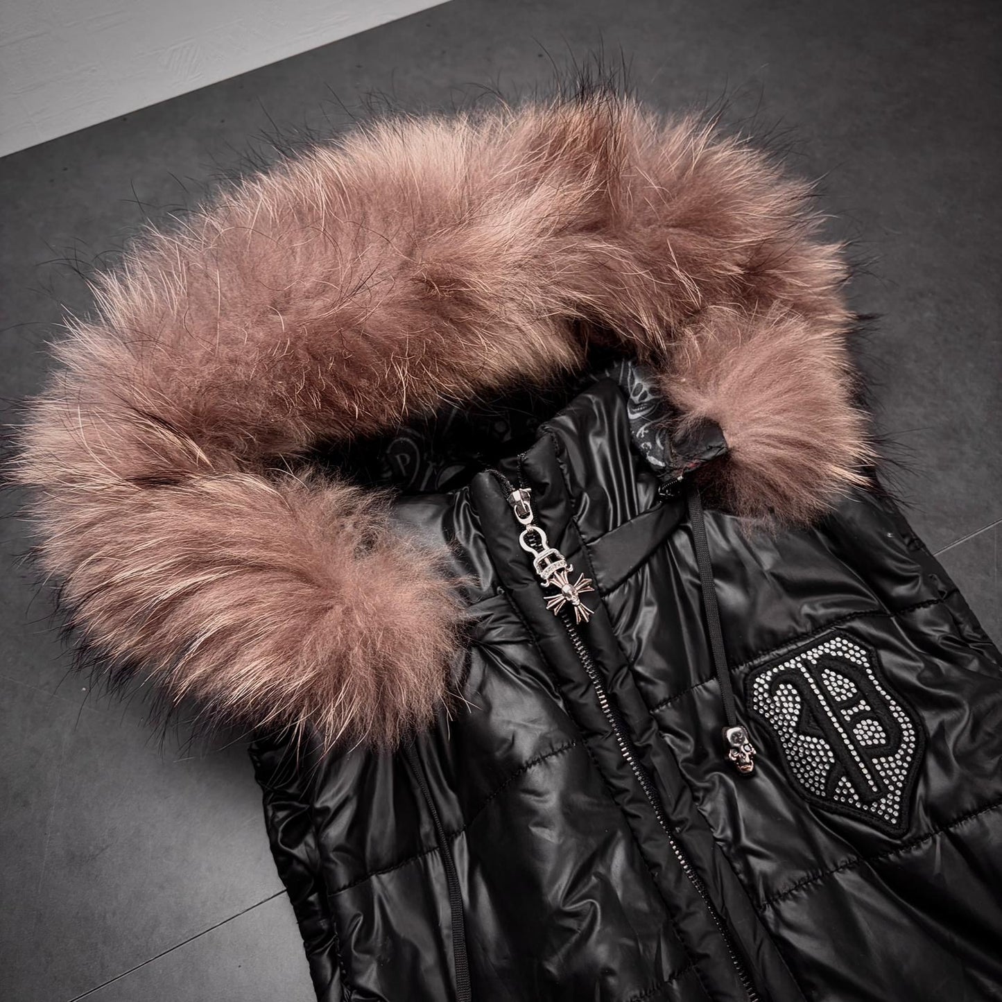 Philipp plein waxed fur puffer vest