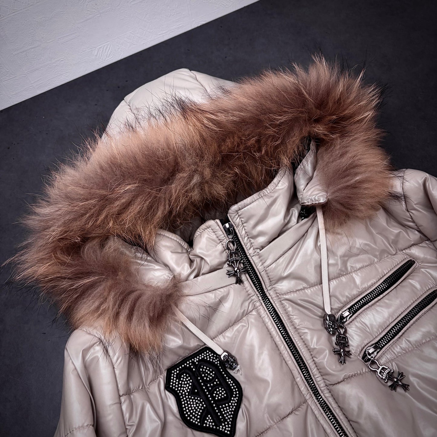 Philipp plein waxed fur hood puffer