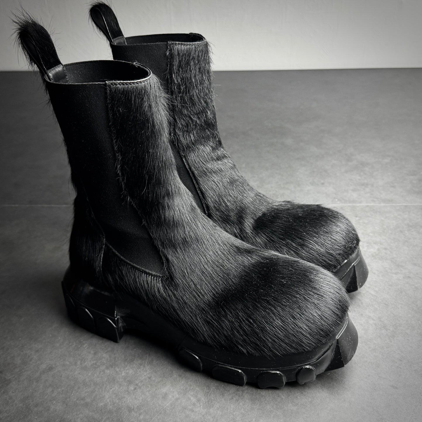 Rick Owens Black Ponyhair Bozo Boots