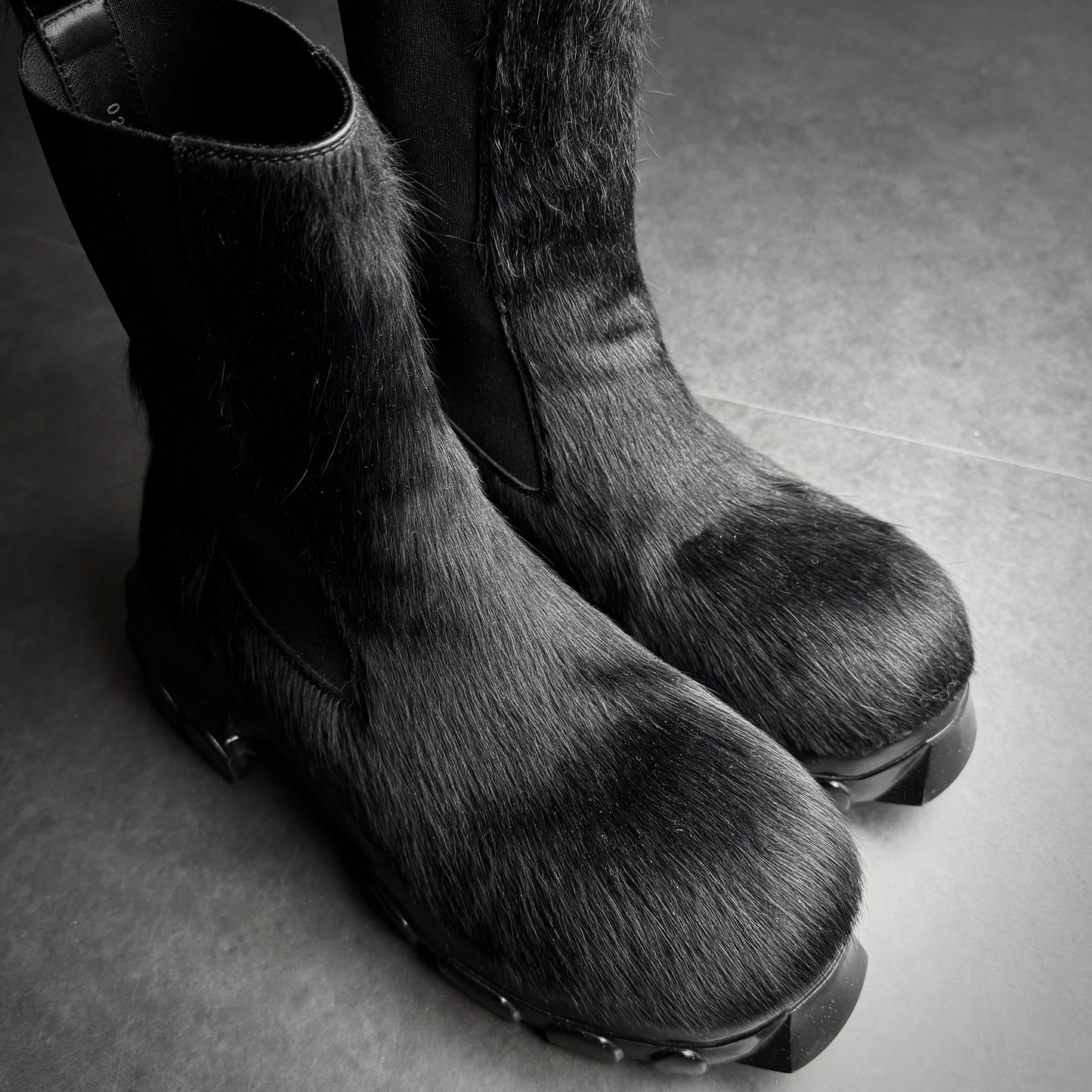 Rick Owens Black Ponyhair Bozo Boots