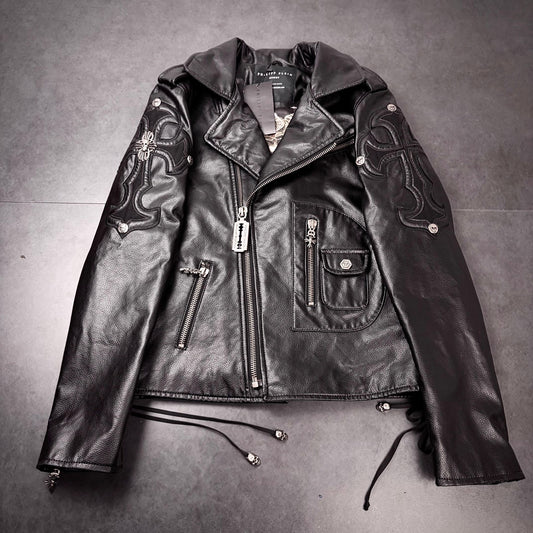 Philipp plein cross razorblade leather jacket