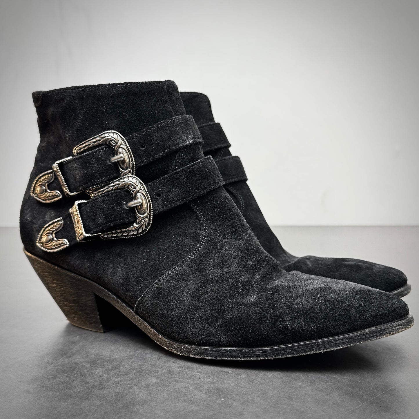 Saint Laurent Suede Buckle Boots