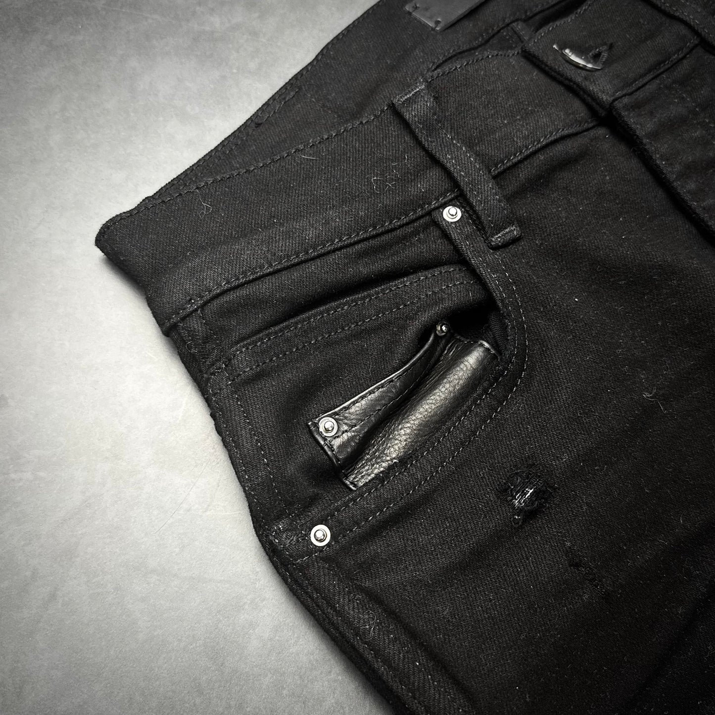 Amiri Leather Double Knee Denim
