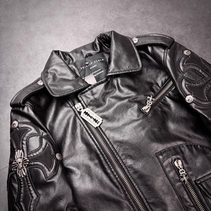 Philipp plein cross razorblade leather jacket