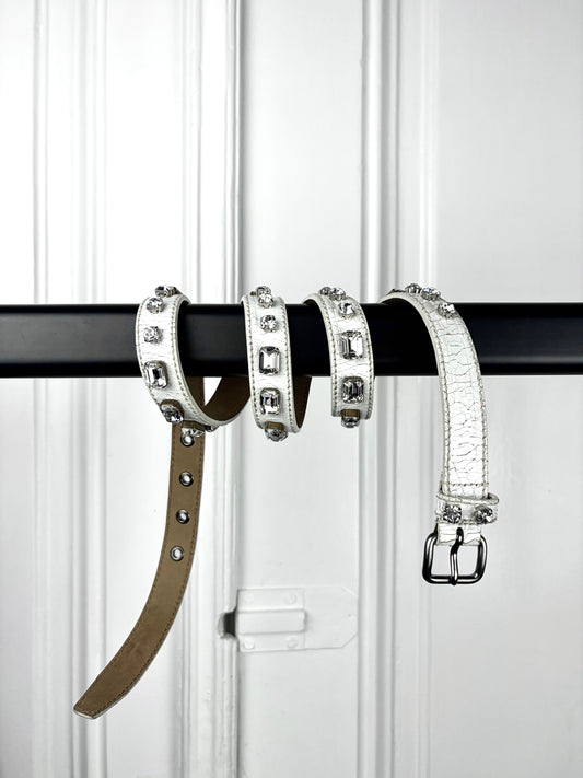 Miu Miu Cracked Leather Diamond Belt