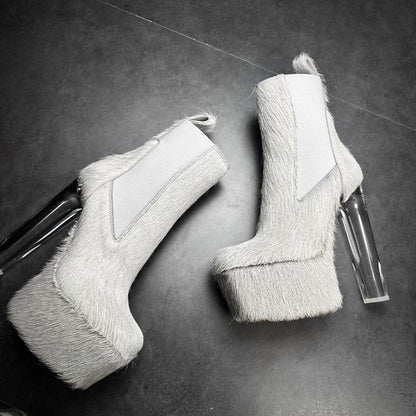 Rick Owens „Pearl Milk“ Cowfur Kiss Heels AW/22