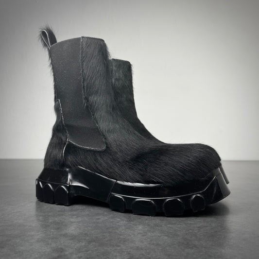 Rick Owens Black Ponyhair Bozo Boots