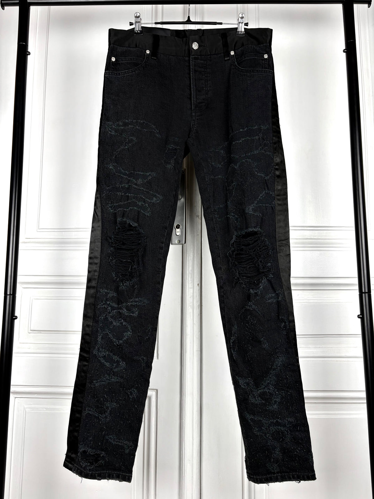 Balmain Sample Distressed Satin Denim