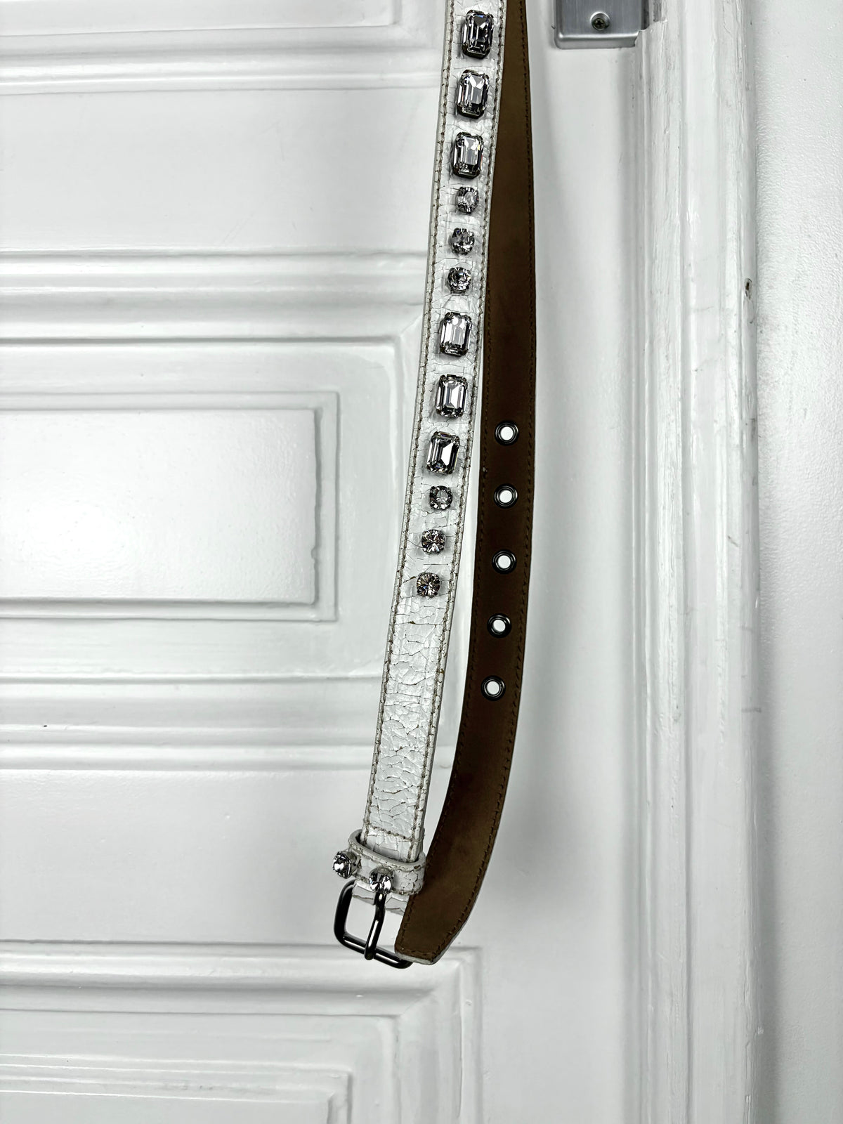 Miu Miu Cracked Leather Diamond Belt