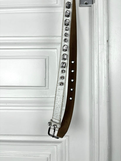 Miu Miu Cracked Leather Diamond Belt