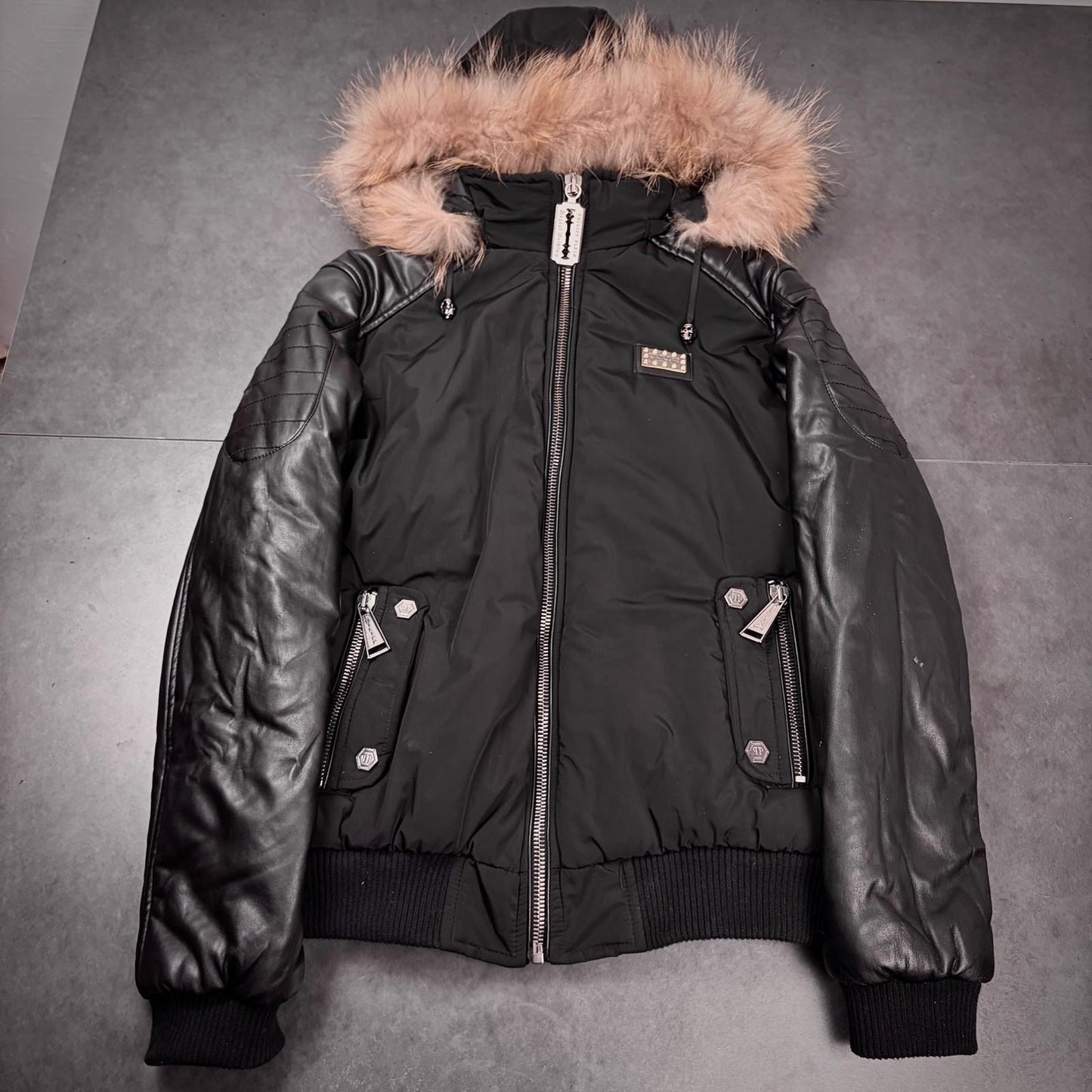 Philipp plein leather sleeve jacket