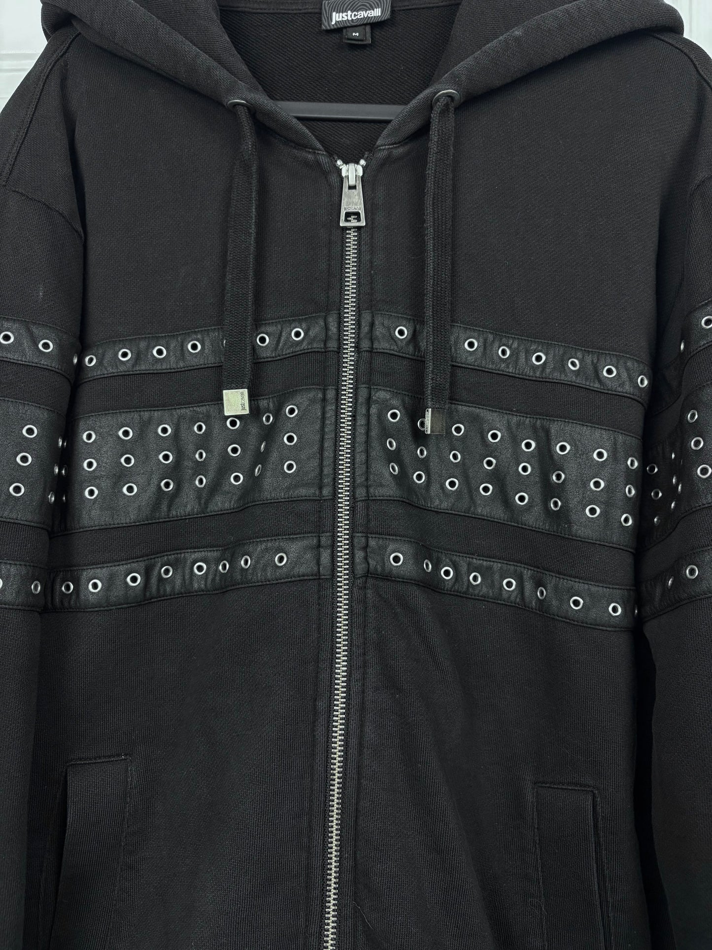 Just Cavalli Eyelet Leather Zip Hoodie