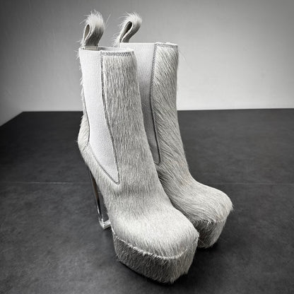 Rick Owens „Pearl Milk“ Cowfur Kiss Heels AW/22