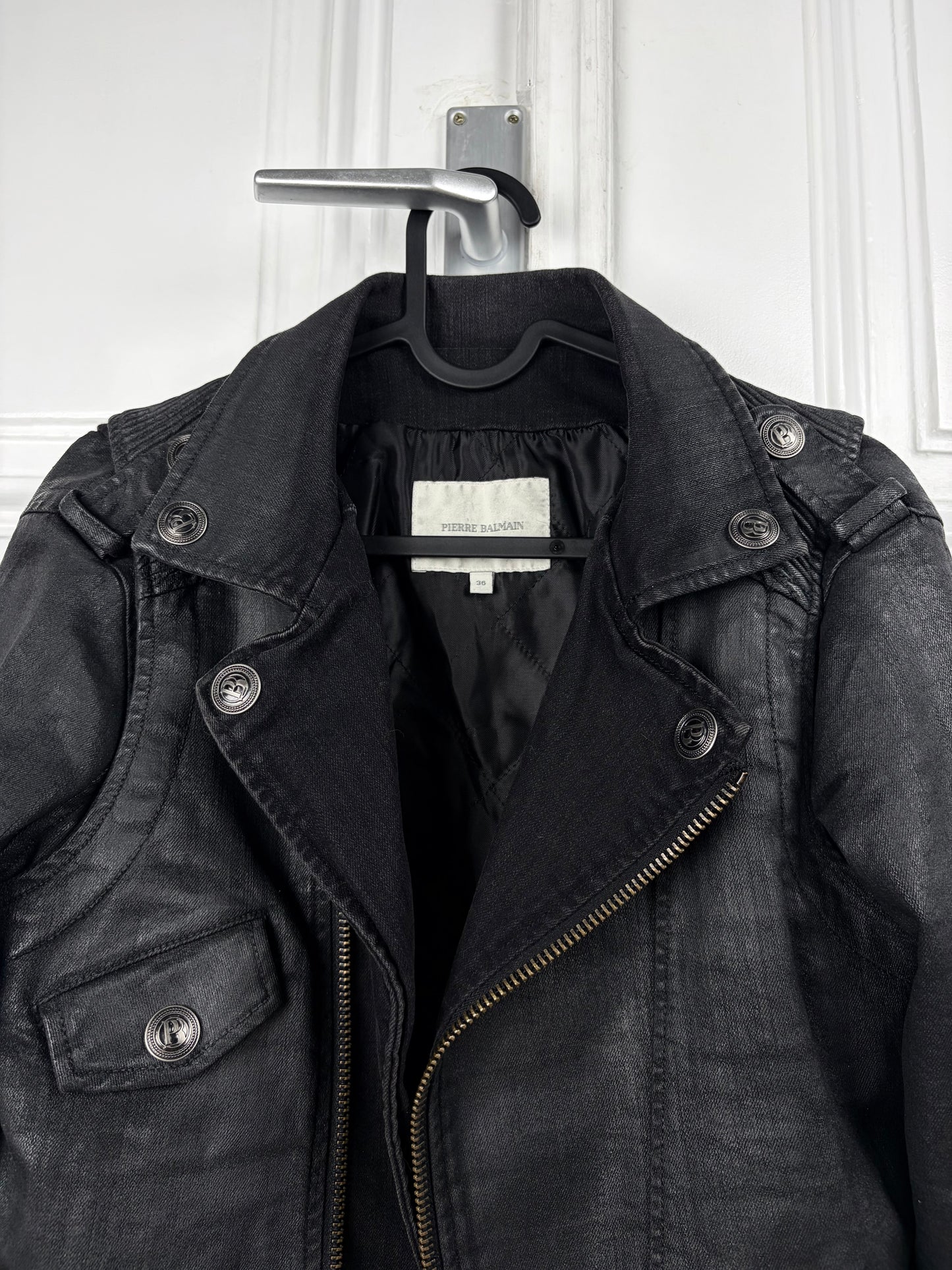 Balmain Waxed Denim Biker Jacket