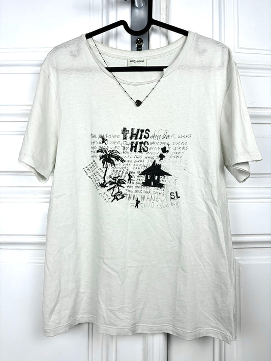 Saint Laurent Distressed Heart Necklace Tshirt