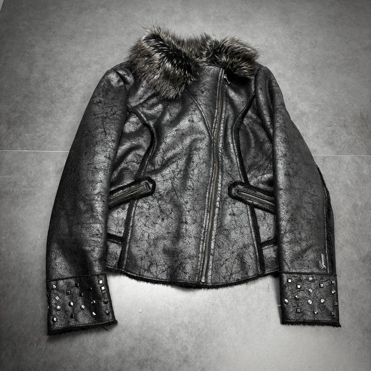 Guess Studded Fur Leather Jacket