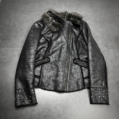 Guess Studded Fur Leather Jacket