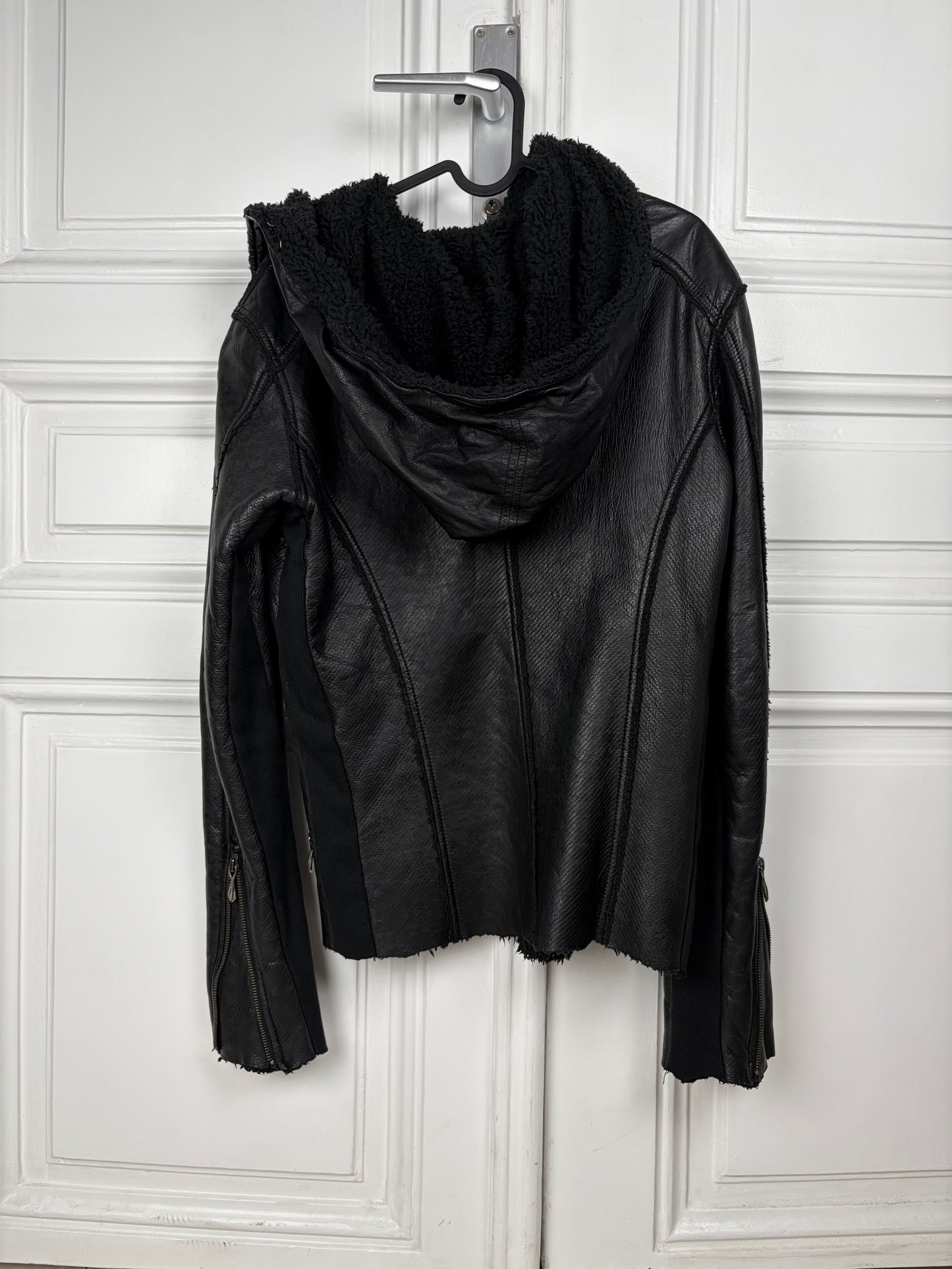 14th addiction hooded Sheep Skin leather jacket