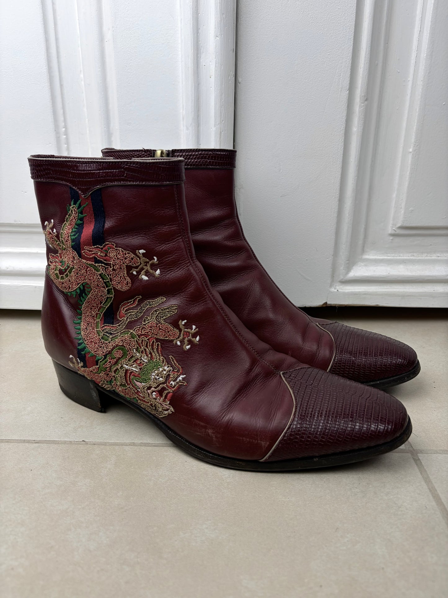 Gucci S/S 2018 lizard skin dragon embroidered boots