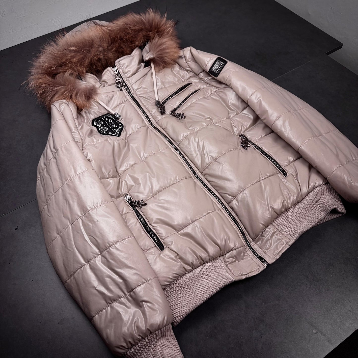 Philipp plein waxed fur hood puffer