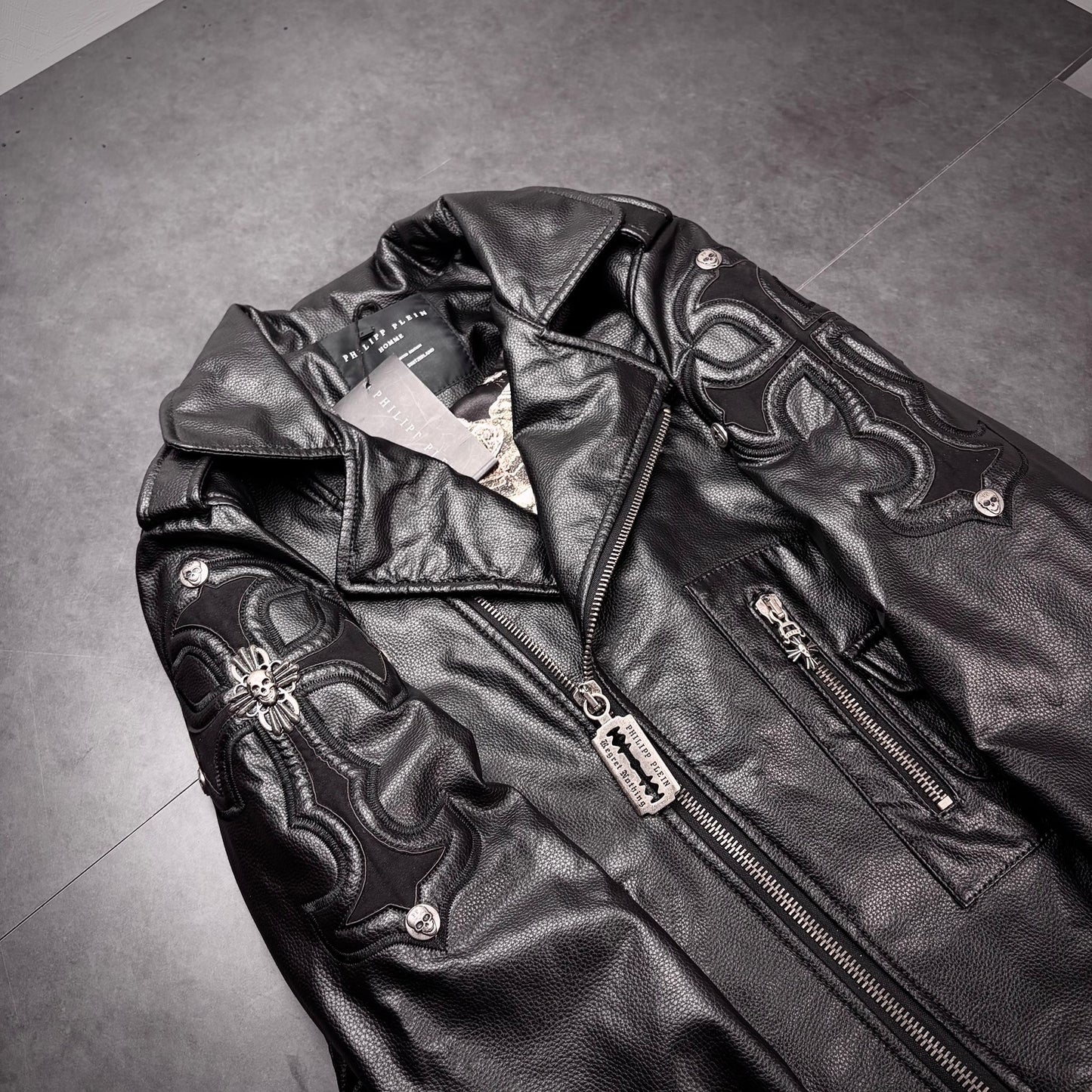 Philipp plein cross razorblade leather jacket