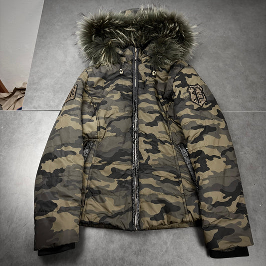 Philipp plein camo fur puffer jacket