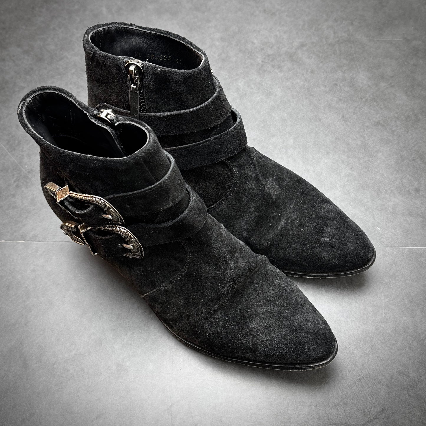 Saint Laurent Suede Buckle Boots