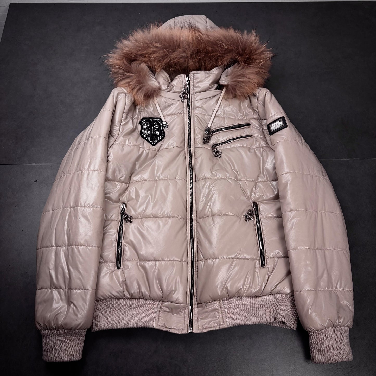 Philipp plein waxed fur hood puffer