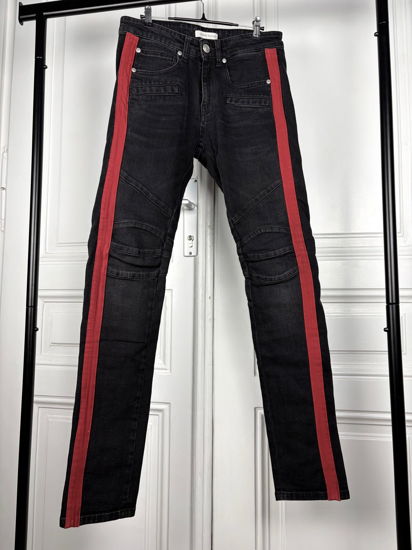 Balmain Red Stripe Biker Denim