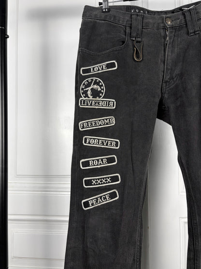 Roar patched denim