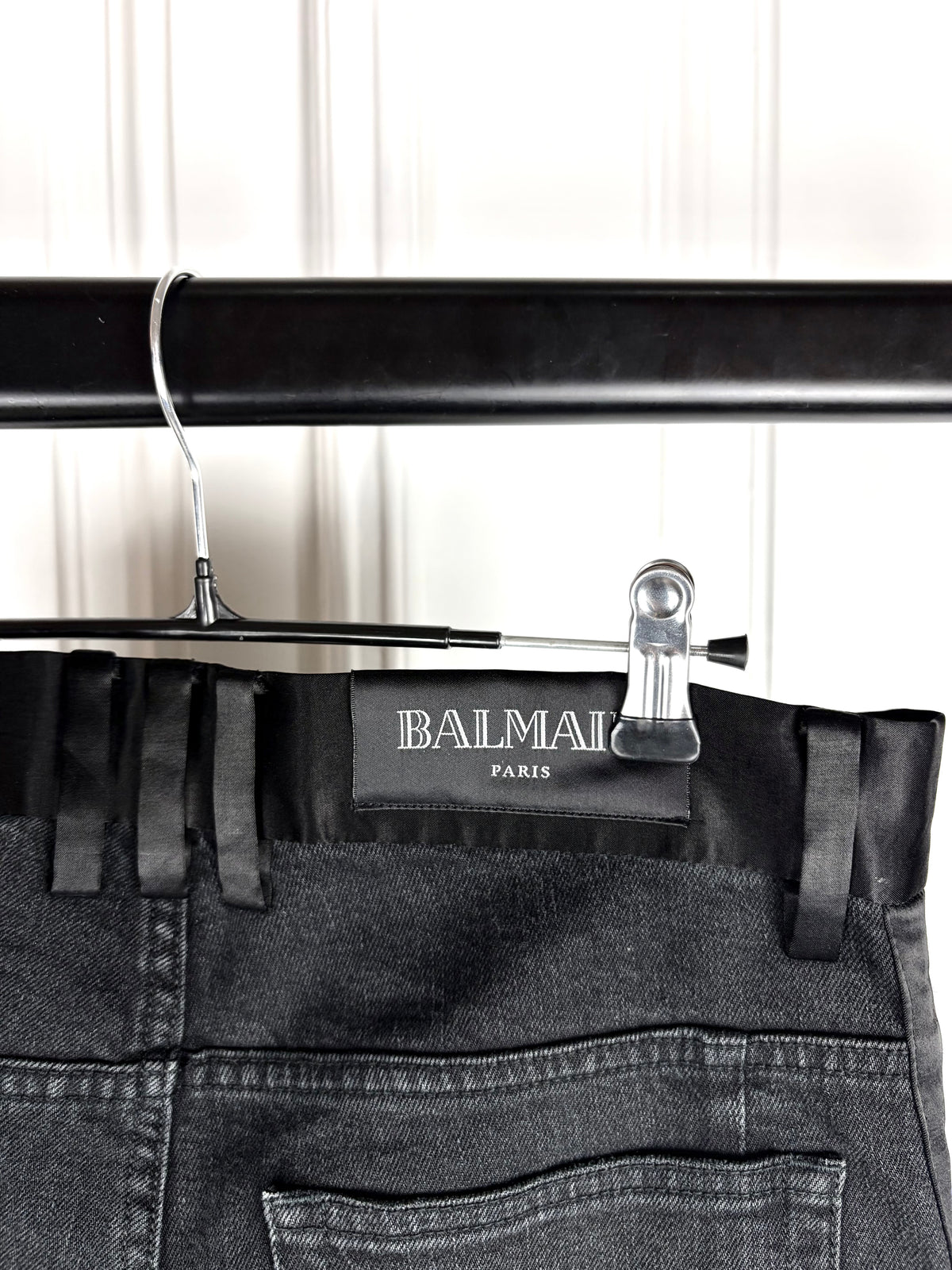 Balmain Sample Distressed Satin Denim