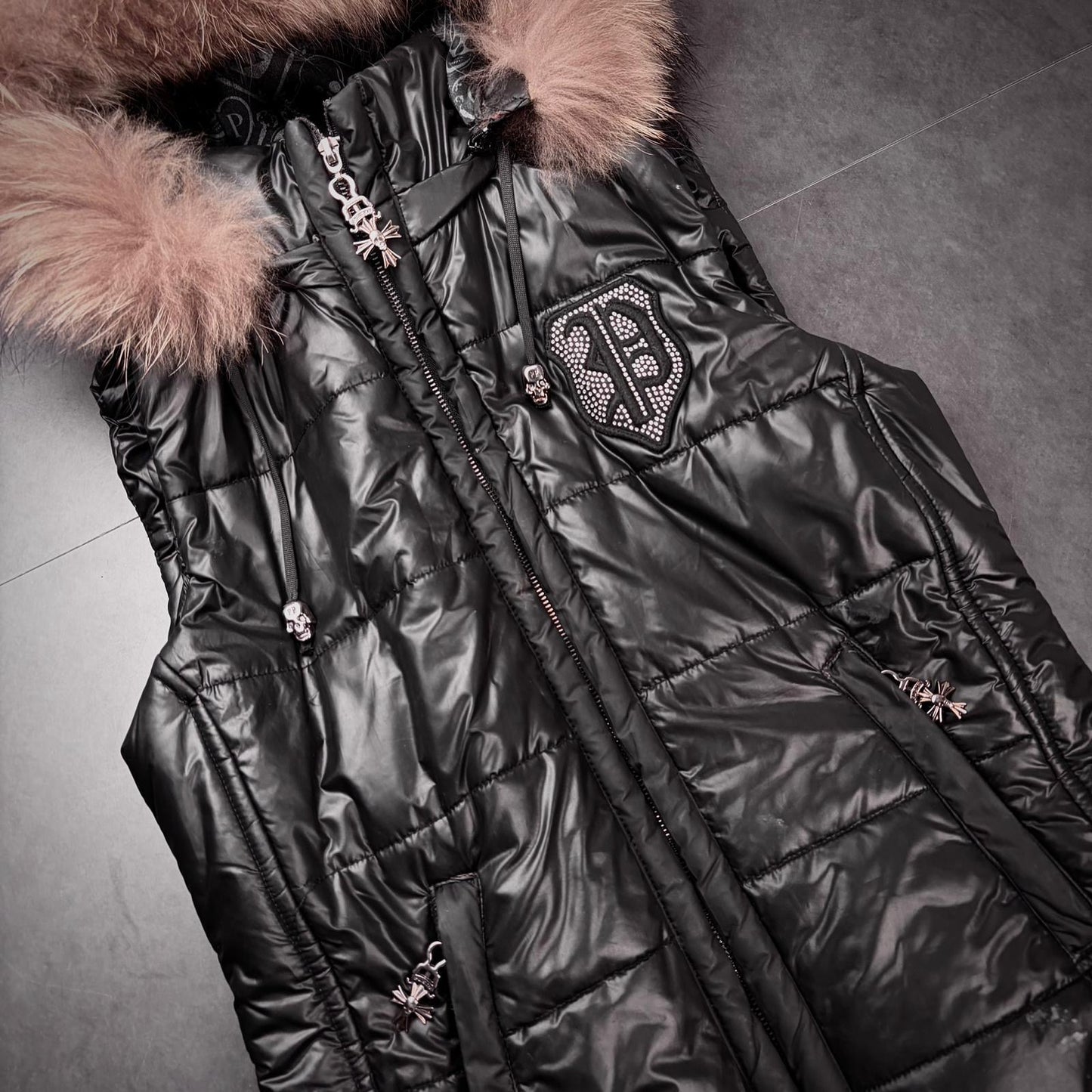 Philipp plein waxed fur puffer vest