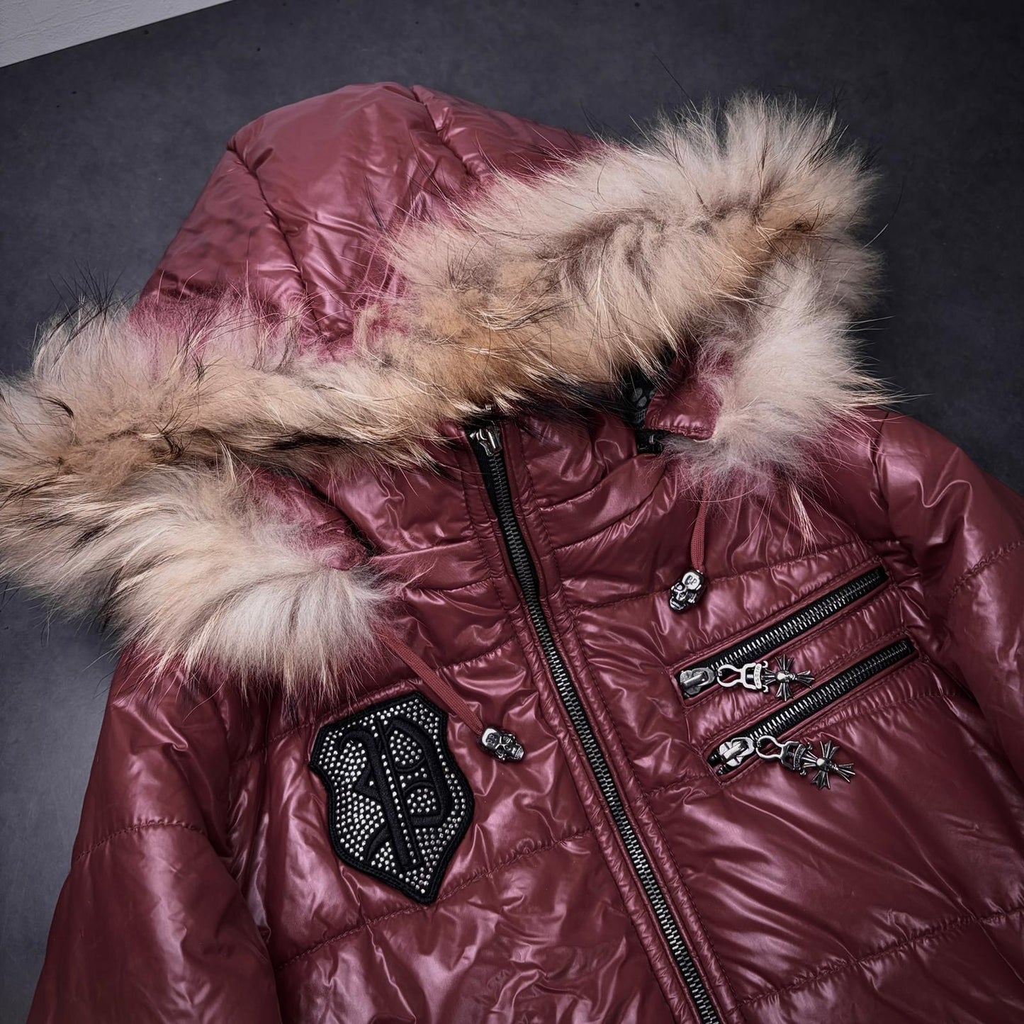 Philipp plein waxed fur puffer jacket
