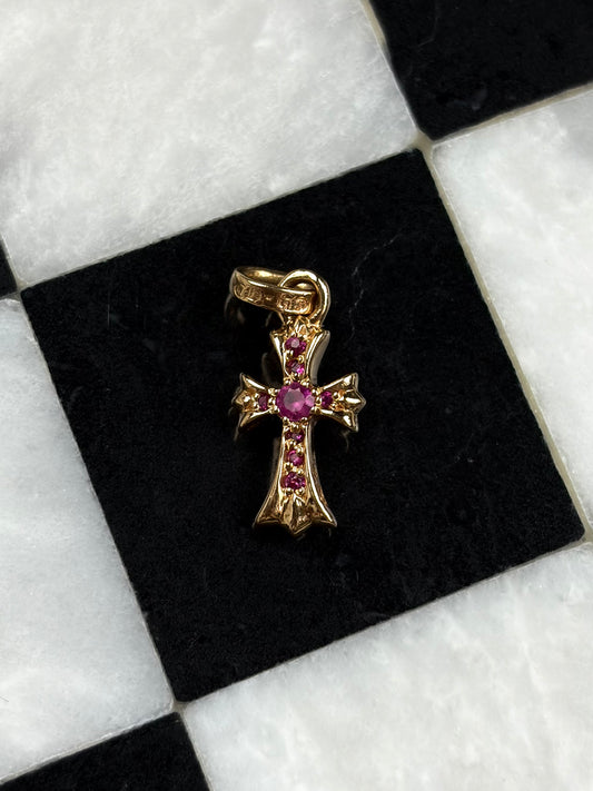 Chrome hearts 22k Yellow Gold Babyfat pink sapphire Pendant