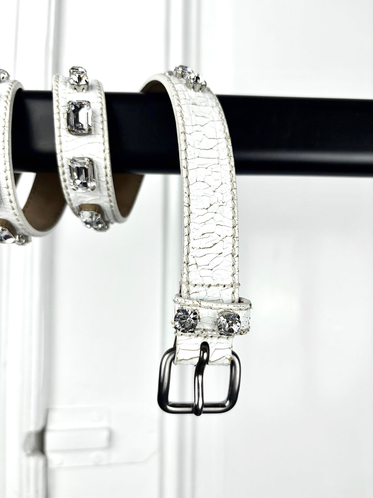 Miu Miu Cracked Leather Diamond Belt
