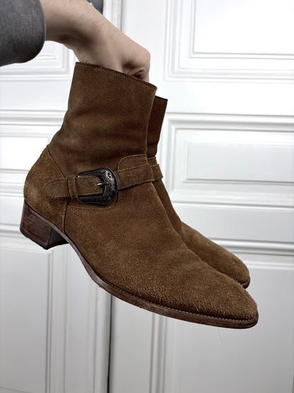 Saint Laurent Western Buckle Boots By Hedi Slimane