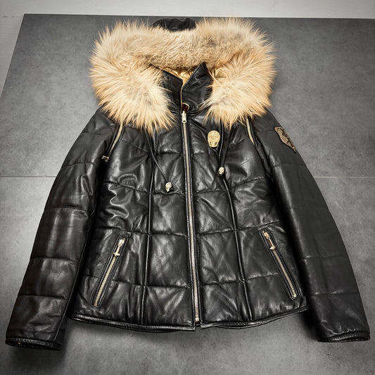 Philipp plein leather transformable puffer jacket