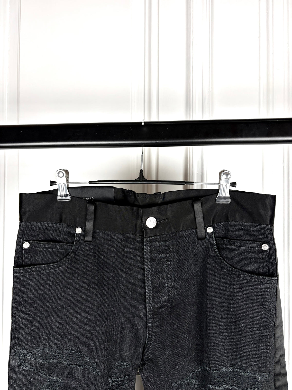 Balmain Sample Distressed Satin Denim