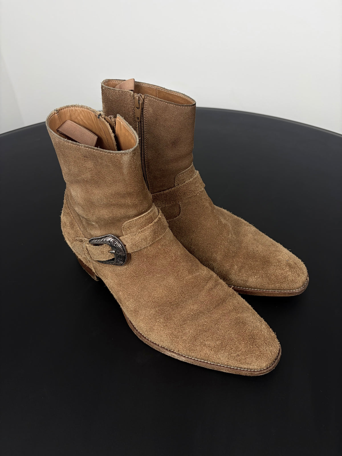Saint Laurent Western Buckle Boots By Hedi Slimane