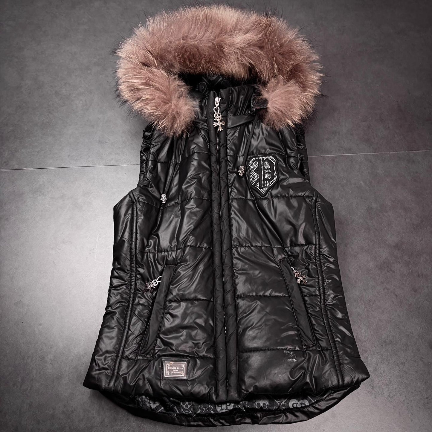 Philipp plein waxed fur puffer vest