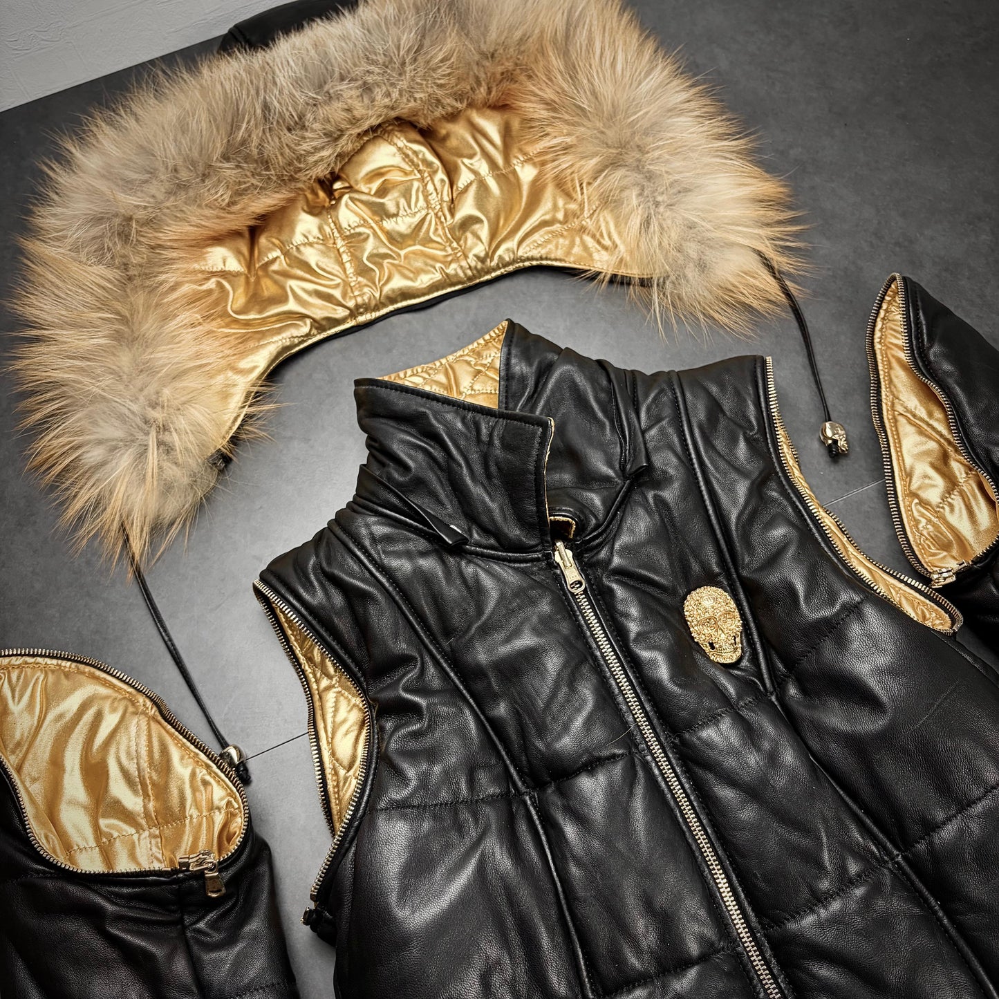 Philipp plein leather transformable puffer jacket
