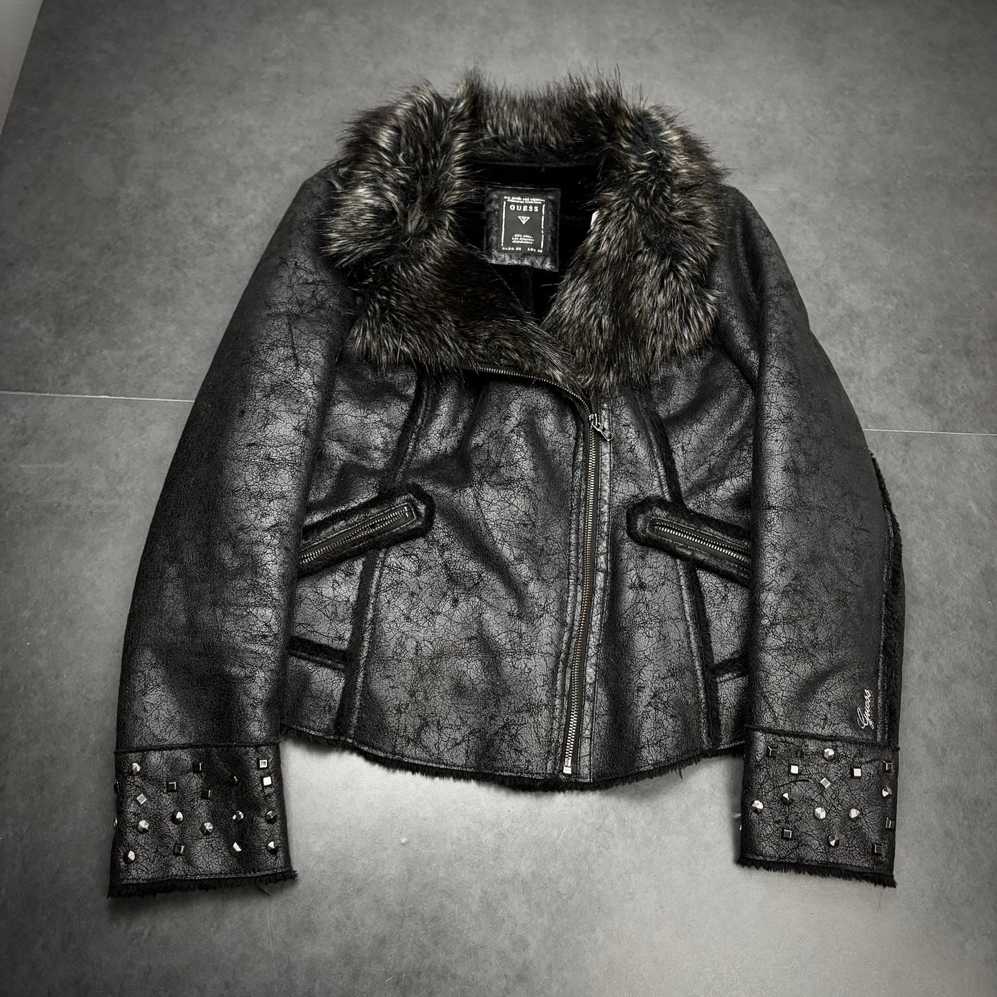 Guess Studded Fur Leather Jacket