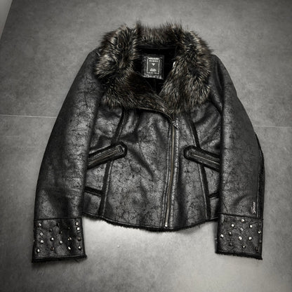 Guess Studded Fur Leather Jacket