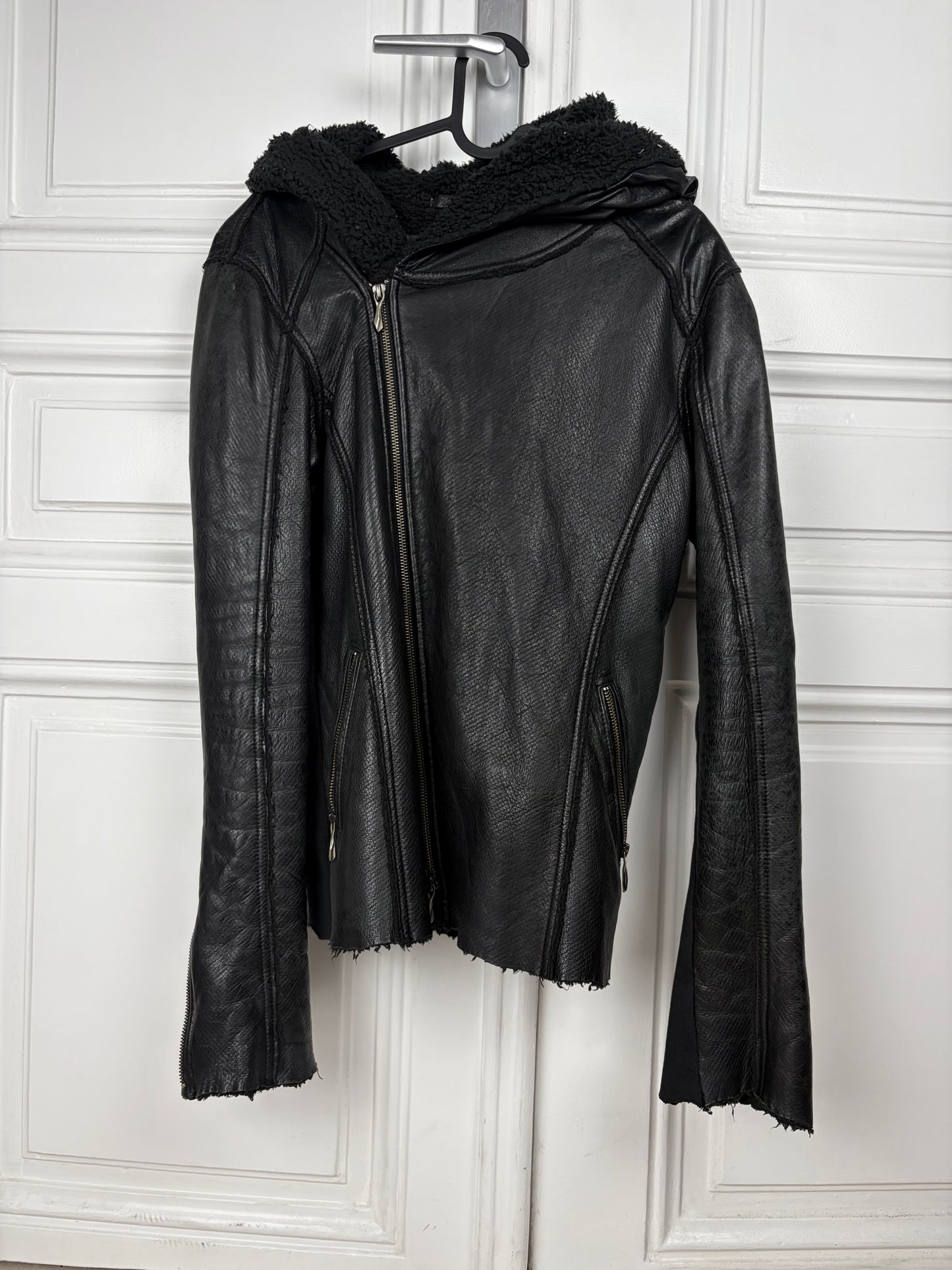 14th addiction hooded Sheep Skin leather jacket