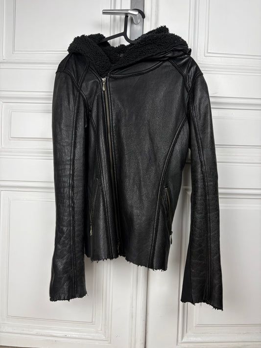 14th addiction hooded Sheep Skin leather jacket