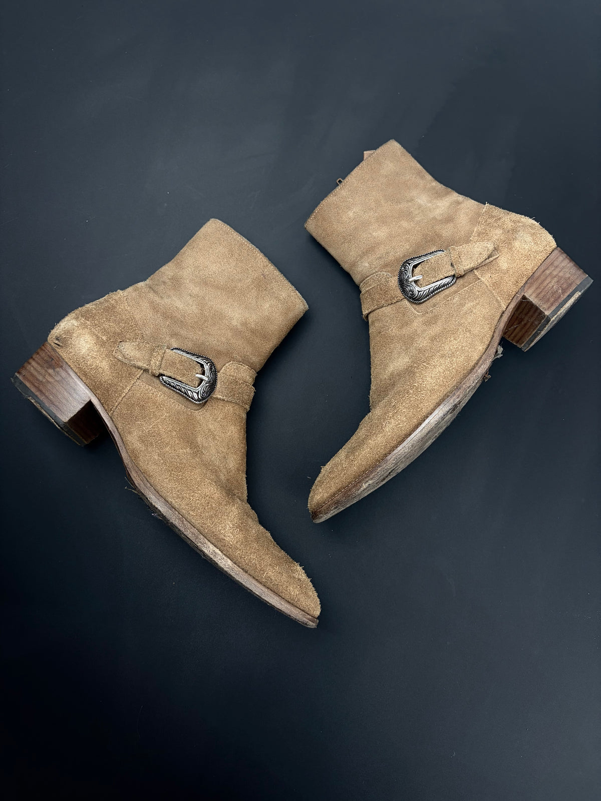 Saint Laurent Western Buckle Boots By Hedi Slimane